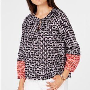 Tommy Hilfiger Cotton Smocked Floral-Print Top